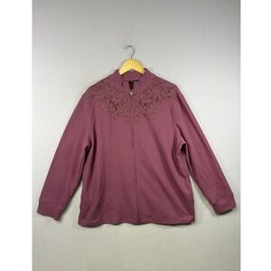 Speculation Women's Rose Mauve Floral Lace Zip Up Jacket Size 1X